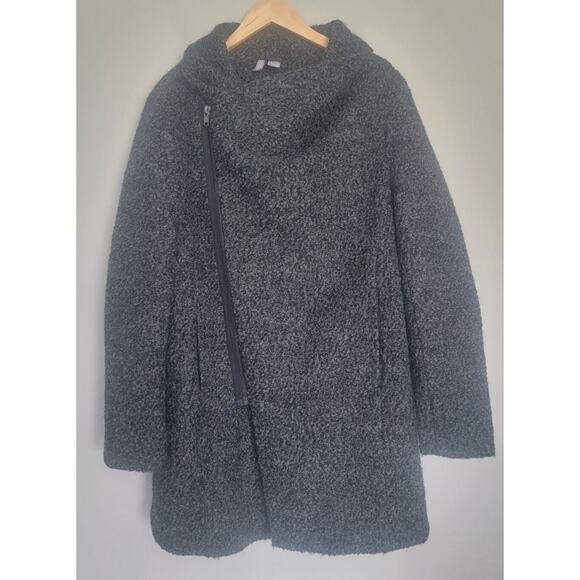 H&M Divided Women’s M Wool Blend Bouclé Asymmetrical Zip Coat Gray - Picture 2 of 14